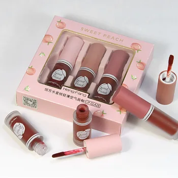 

Peach lip glaze 3 sets of girls heart high value matte matte velvet not easy to fade H7036