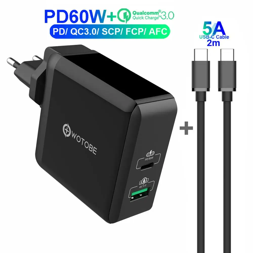 2 порта 78 Вт USB-C адаптер питания, 1 порт PD60W и 1 порт QC3.0/SCP/AFC 22,5 W зарядное устройство для huawei p20/30 MacBook iPad Pro iPhone 11 s10 - Тип штекера: EU