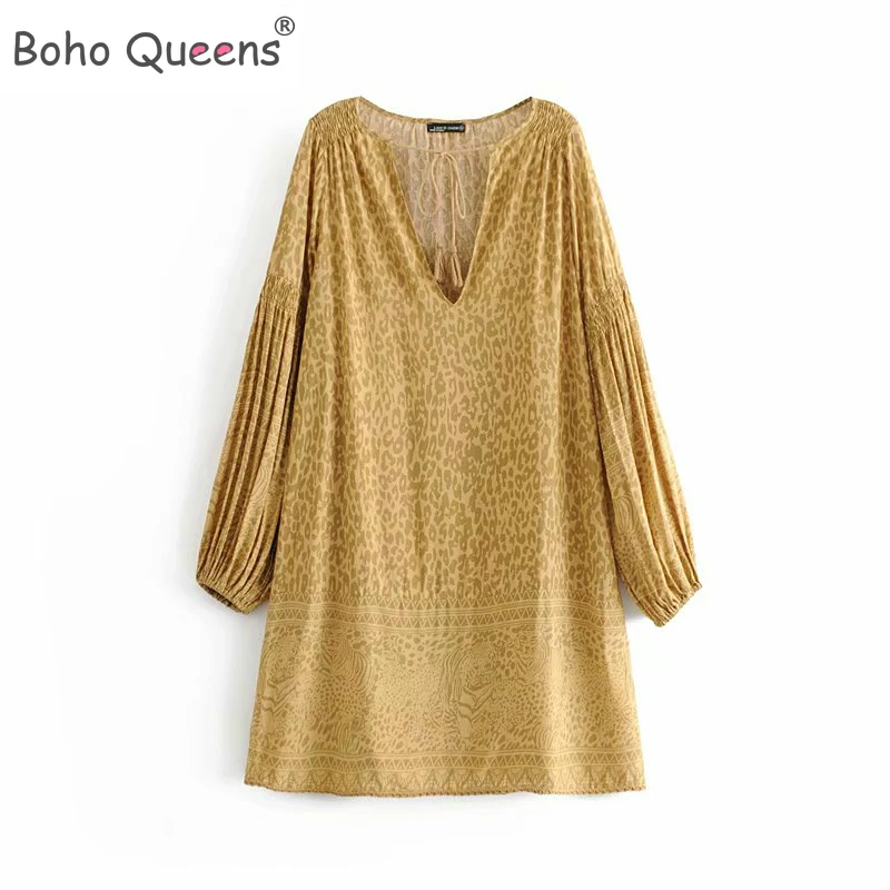 Boho Queens/желтое пляжное мини платье с длинными рукавами и цветочным принтом в