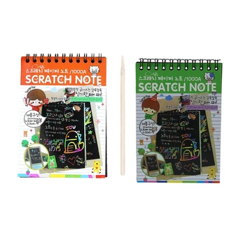 

2pcs Scratch Note Black Cardboard Creative DIY Draw Sketch Notes For Kids Toy Notebook School Supplies(Orange/Green)