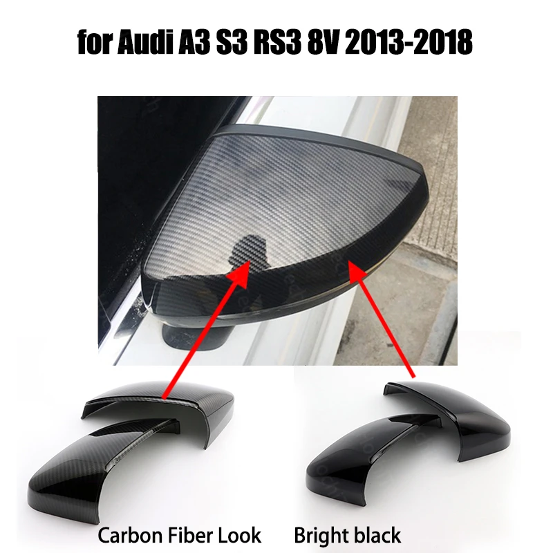 

2pcs Rearview Carbon Fiber Pattern for Audi A3 S3 RS3 8V 2013-2018 Mirror Cover Caps Replacement Accessories Bright Black
