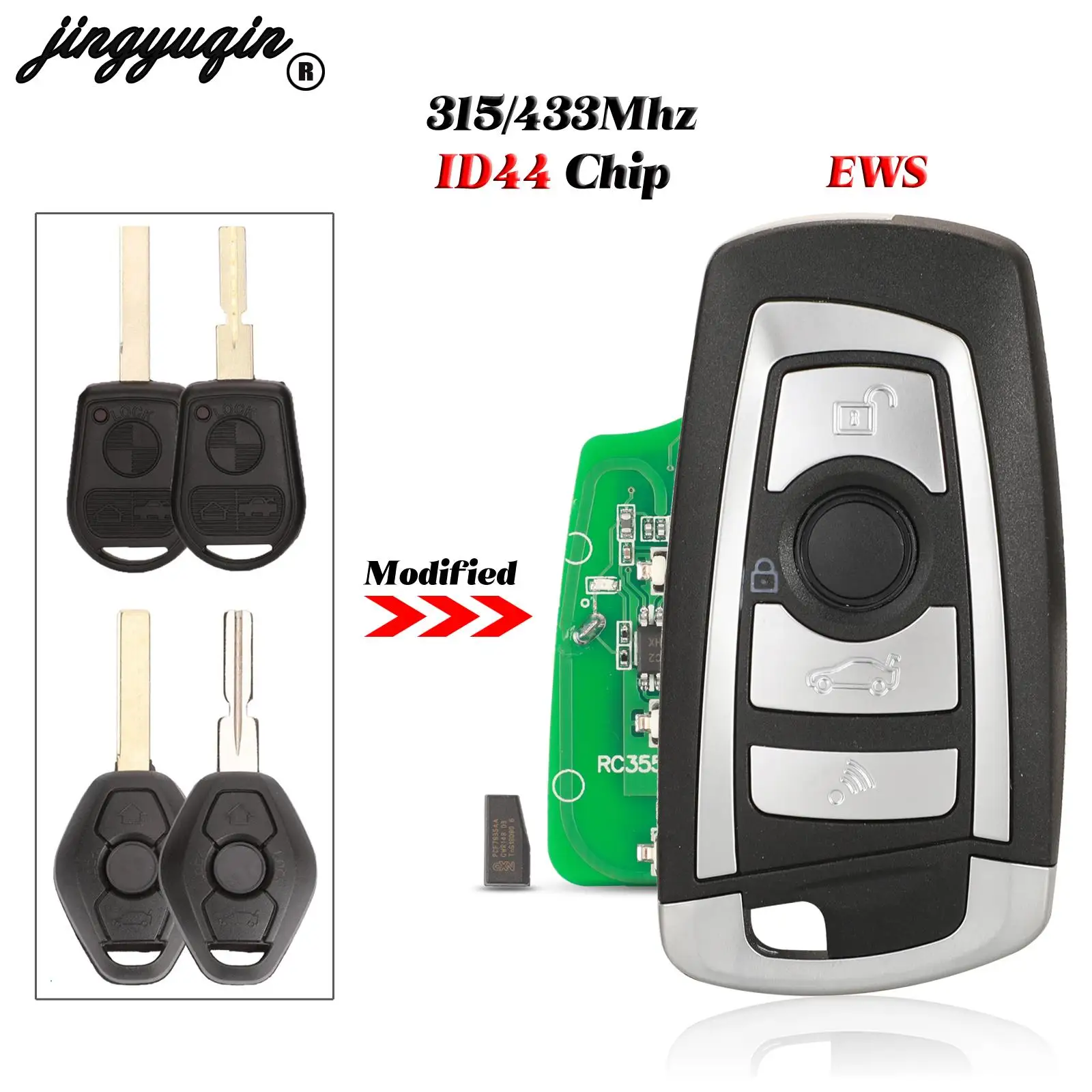 Jingyuqin Cut/Uncut Ews Vibrazione Modificato Chiave A Distanza 4 Pulsante 315Mhz/433Mhz Id44 Circuito Integrato Trasmettitore Per Bmw Ews X3 X5 Z3 Z4