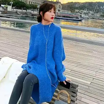 

Women Casual Long Knitted Pullovers Sweater Solid Fashion Spring Autumn O-neck Batwing Sleeve Knitted Pullovers Women