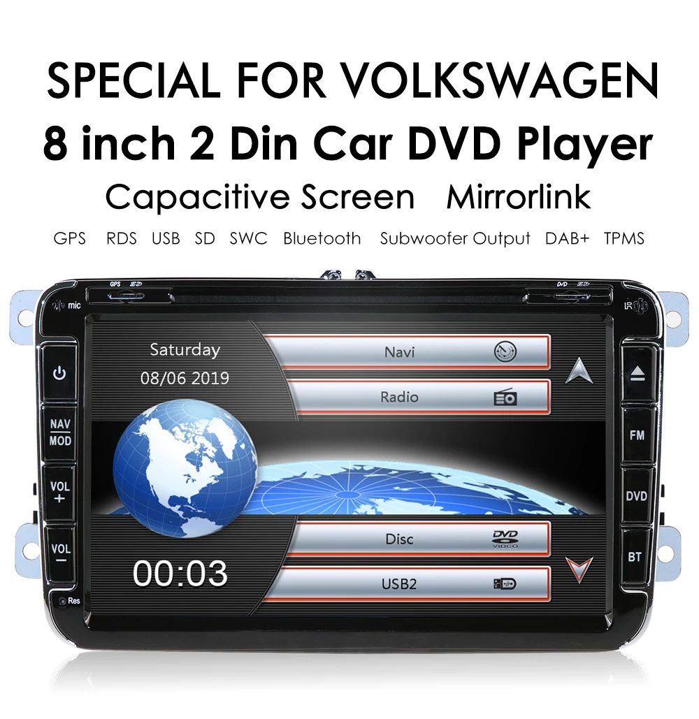 8 &quot2 din автомобильный DVD Радио для Volkswagen VW golf Touran ПАССАТ шаран Jetta Polo Tiguan Skoda Fabia Seat