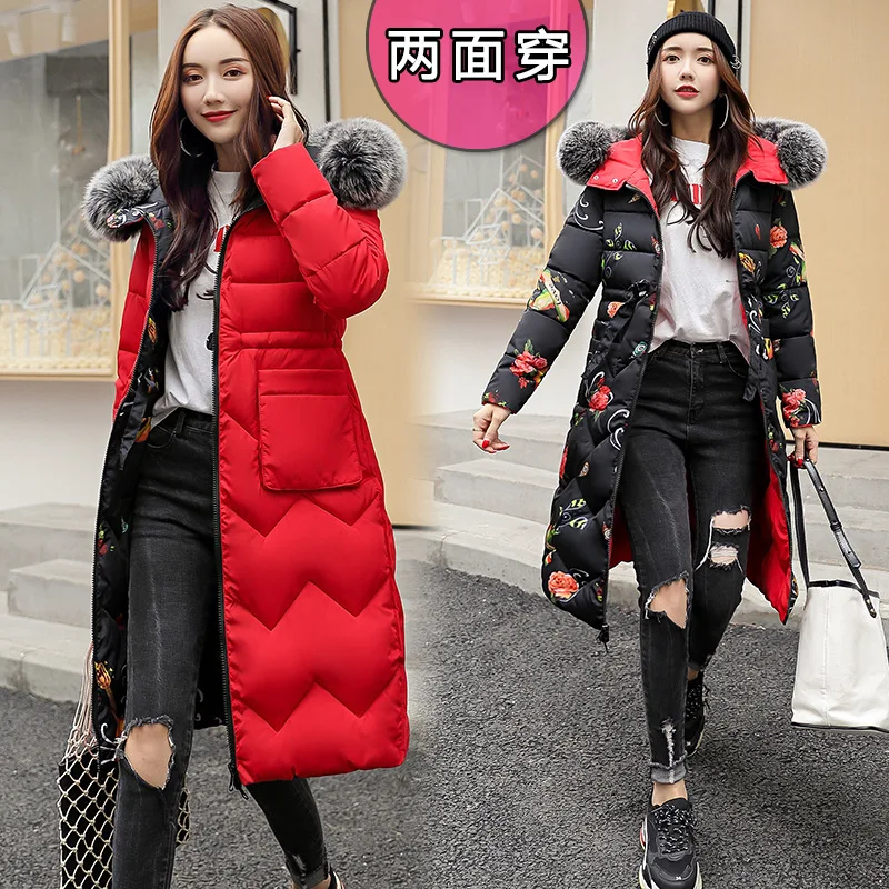 

2018 Winter New Style Korean-style Reversible Mid-length Large Size Fat Mm Slim Fit down Feather Cotton Overcoat