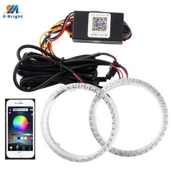 

2PCS/Set Car Angel Eyes 5050 RGB 80mm 95mm Colorful Streamer Flow Turn Signal Led Halo Rings Headlight Mobile APP With Cover 12V