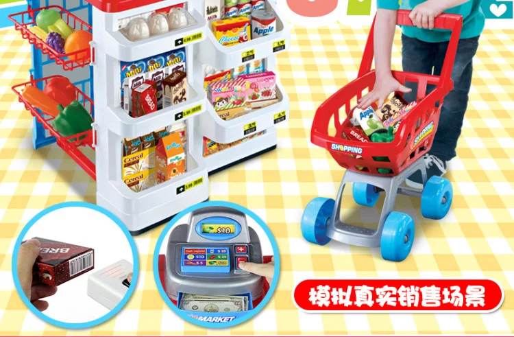 Рождественские подарки для детей ролевые игры магазин игрушек тележка супермаркет Checkstand с корзину кухонные игрушки