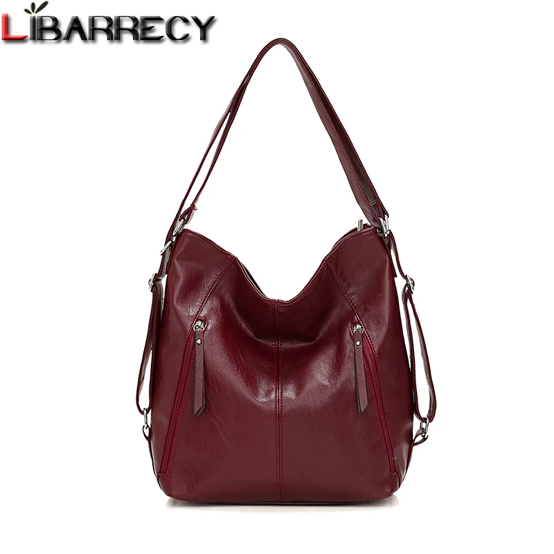 

Multifunction Backpacks Women 2019 Double Zipper School Bag for Girls Quality Leather Shoulder Bags for Women Bookbag Mochila