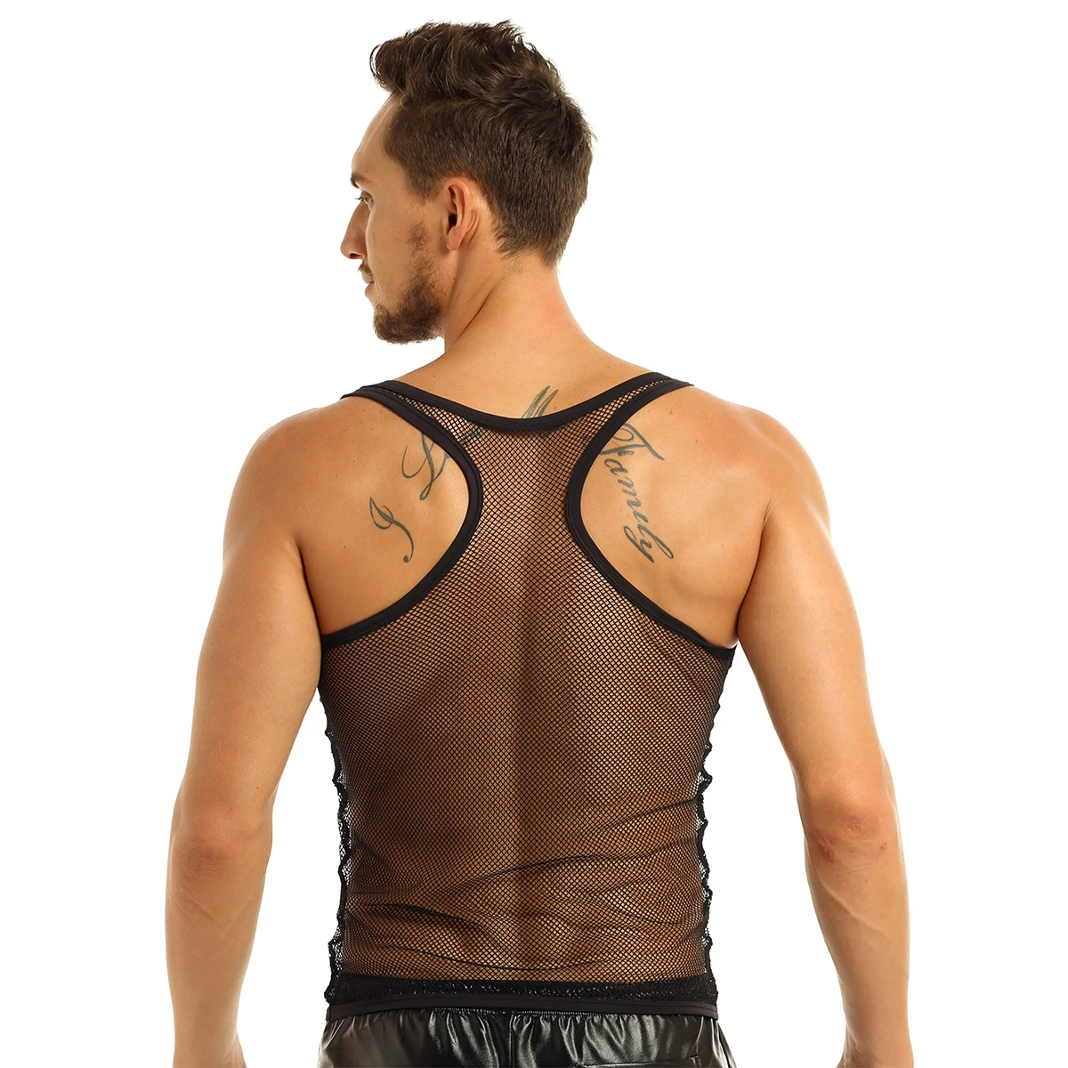 Transparent Undershirt Fishnet See-through Sleeveless Vest Breathable Bodybuilding Fitness Tank Top Sexy Men Singlet Underwear