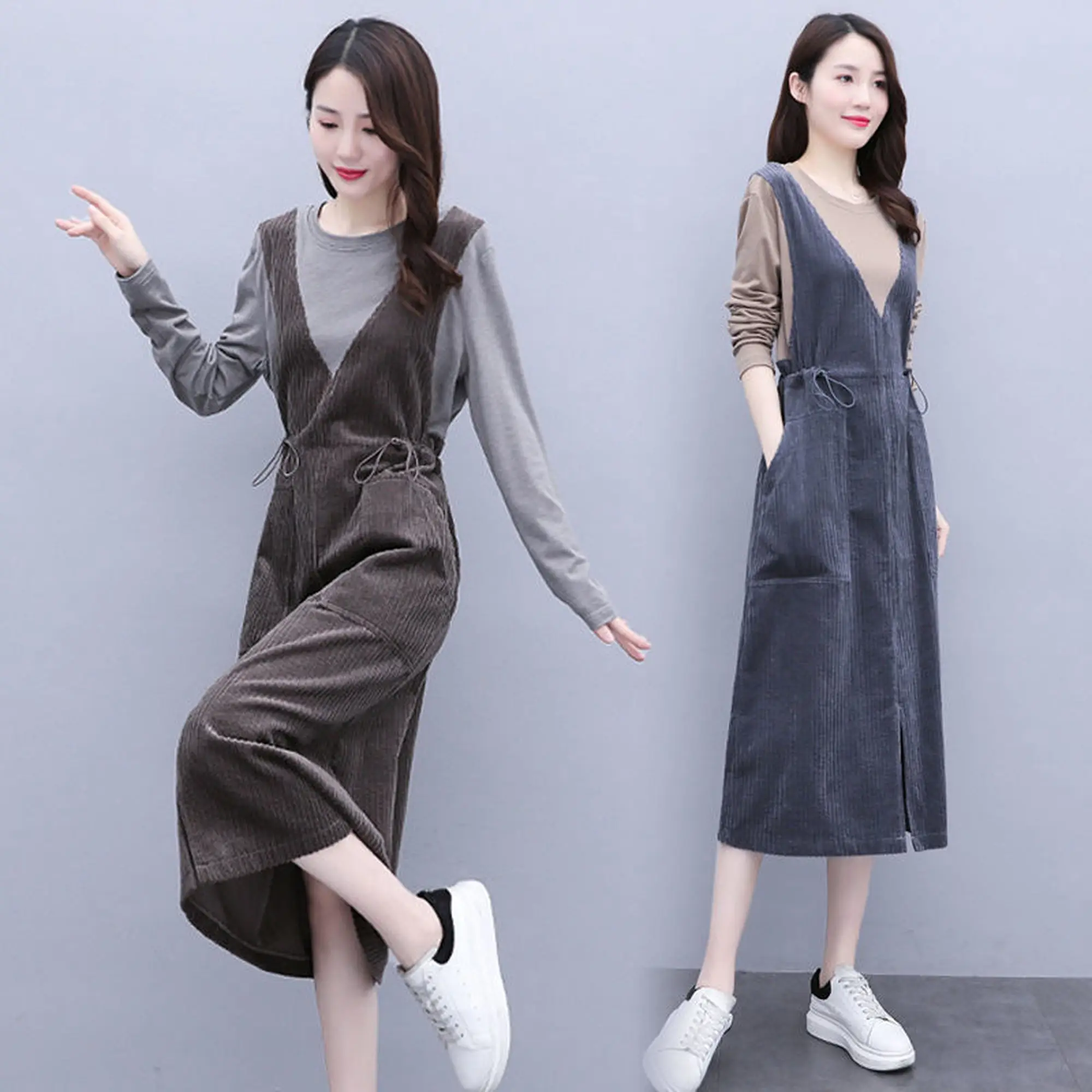 Long-sleeved dress women long-sleeved early 2020 autumn dress new waist-down age-reducing thin temperament Yangqi corduroy