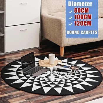 

80/100/120cm Nordic Modern Large Simple Carpet Orange White Circle Strip Bedroom Carpet Round Geometric Rug Chair Mat
