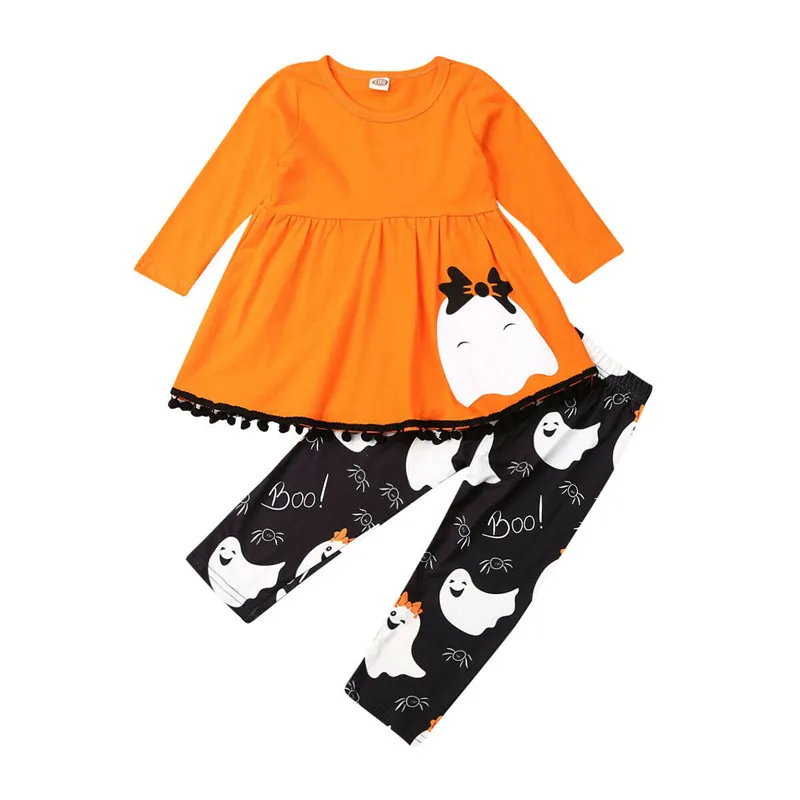 

2019 New Autum Winter Infant Baby Girls Halloween Ghost Print Tops and Long Pants Trousers Girl Holiday Casual Tracksuit Clothes