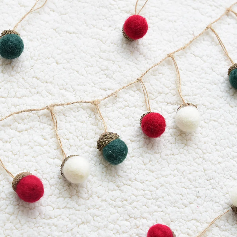 Xmas Tree Ornament Wool Felt Pine Tower Ball Pine Cone Acorn String DIY Material Pendant Christmas Decor Home New Year 6pcs