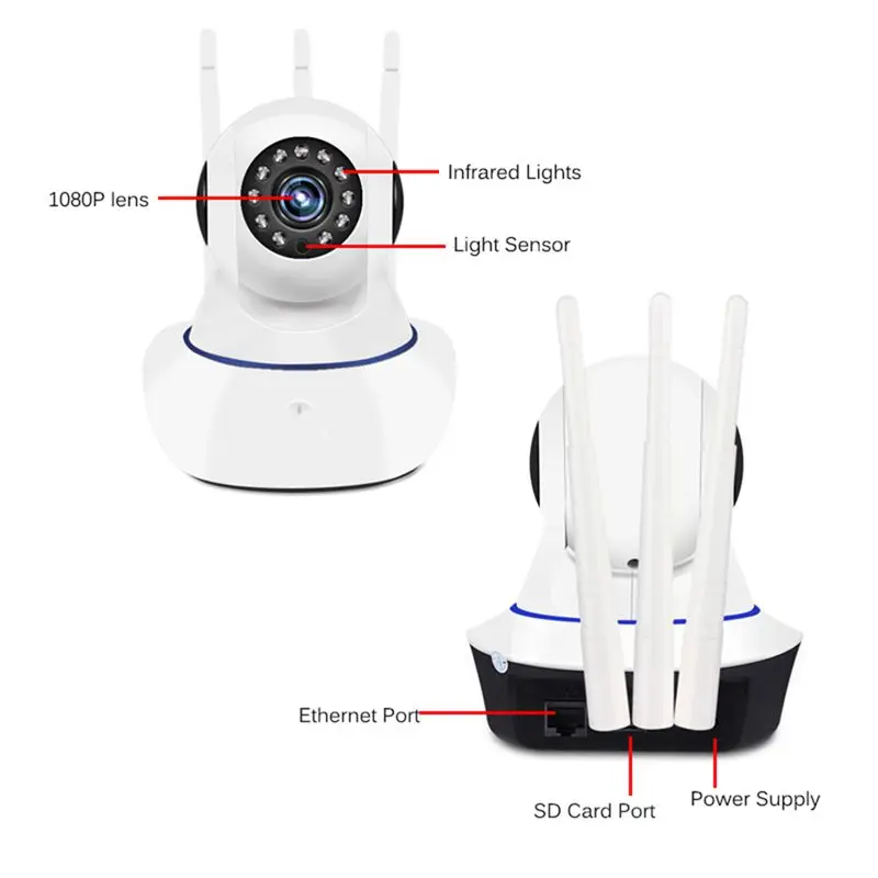 Три антенны камеры безопасности Hd 1080P Видеонаблюдение Ip камера Мини Wifi Cctv камера Wi-Fi Домашняя безопасность Ip Cam