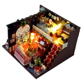 

DIY Assemble Christmas Miniature Dollhouse Kit With LED Light And Furniture 3D House Model Craft Kit Christmas Decor Craft Gift