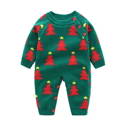 Barboteuse de noël verte pour nouveau nés, combinaison épaisse à manches longues, vêtements d'hiver pour bébés filles/garçons 