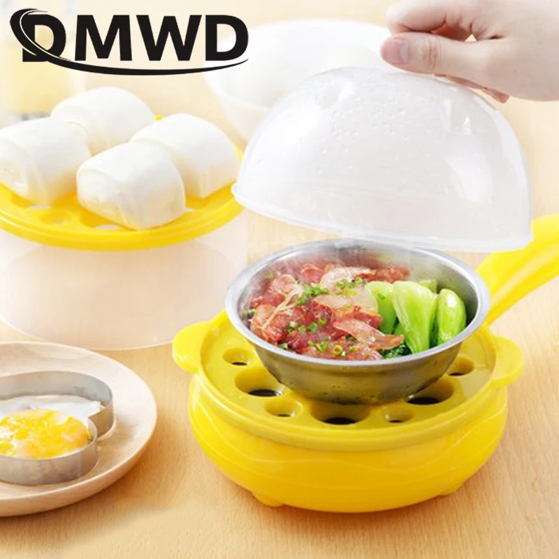 DMWD Multifunction Mini Egg Omelette Pancake Electric Non-Stick Fried Steak Frying Pan Boiled Eggs Boiler Cooker Food Steamer EU