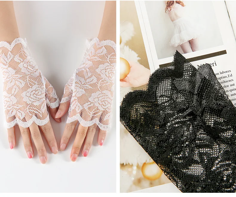 Summer Ladies Short Lace Half Finger Lace Sunscreen Gloves Open Finger Decoration Gloves