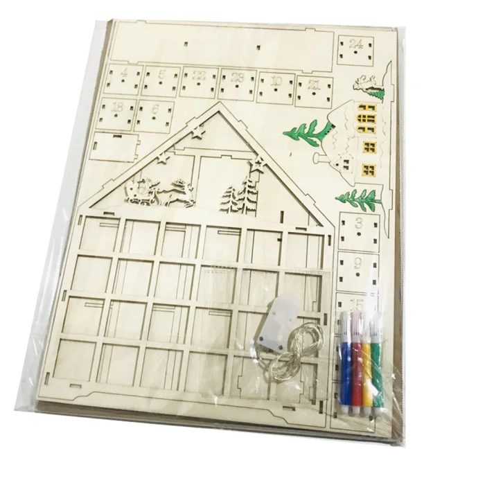 Wooden Advent Calendar Countdown Lights Christmas Party 24 Pull-Out Drawers LED Light 38x30x5cm TB Sale