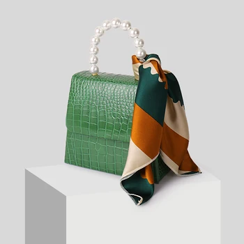 

Square Box Shoulder Bag Senior Elegant Scarf Wedding Handbag Casual Tote Peral Top-handle Cross-body Bag for Women Lady Girl