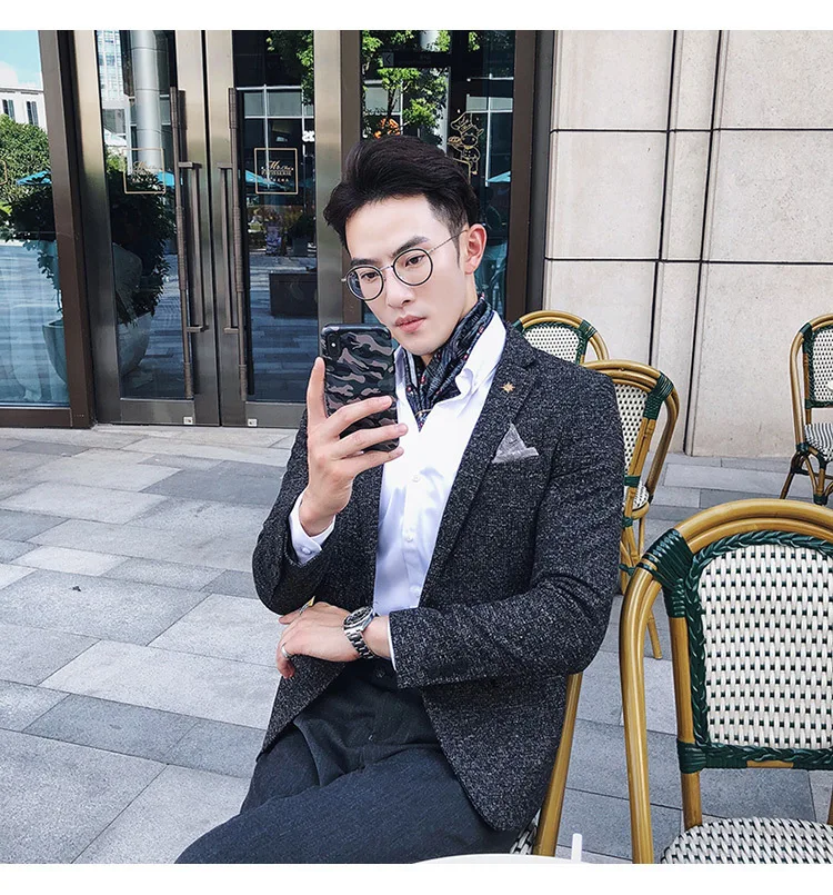 Мужской твидовый Блейзер Осень зима блейзер masculino slim fit повседневные мужские спортивные пиджаки hombre invierno ho Мужской Блейзер черный синий коричневый
