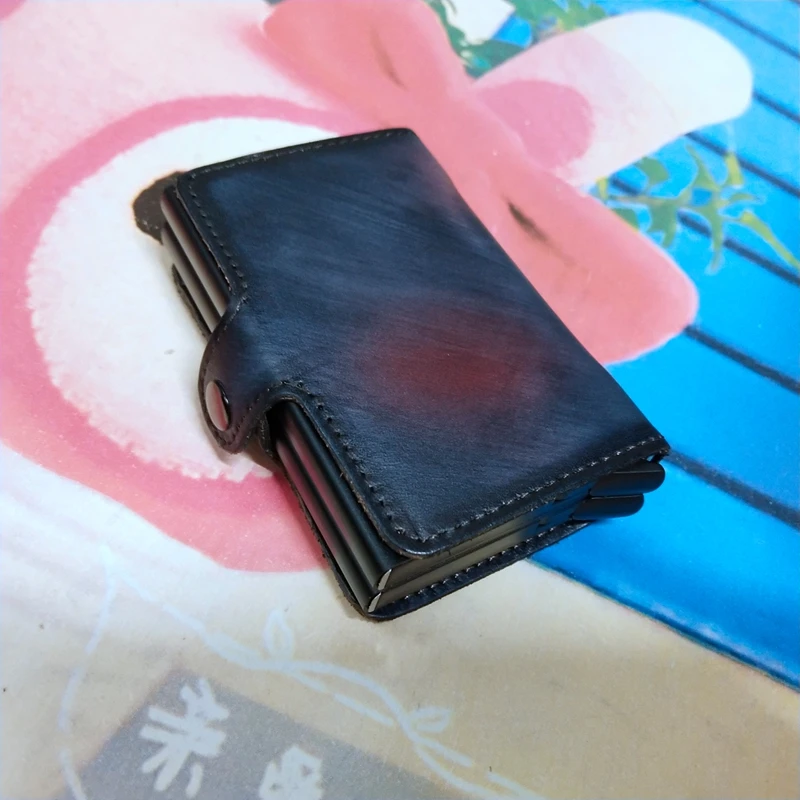 Винтажный держатель для карт из натуральной кожи, Rfid Бумажник, алюминиевый унисекс Crazy Horse кожаный 2 металлический кредитный держатель для карт s
