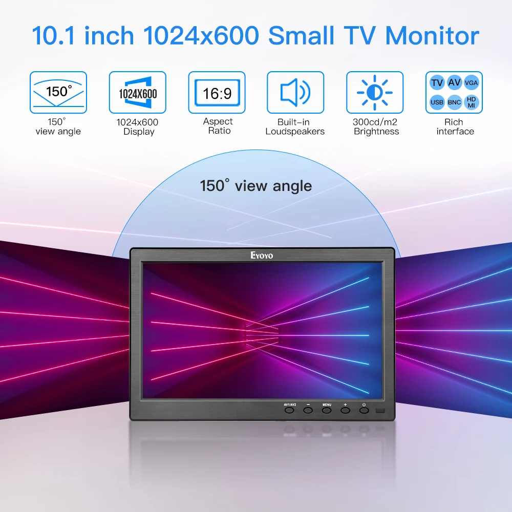 Eyoyo 10 дюймов маленький ТВ ips монитор HDMI 1024x600 ЖК-экран с HDMI VGA AV USB пульт дистанционного управления для DVD PC CC tv дисплей безопасности