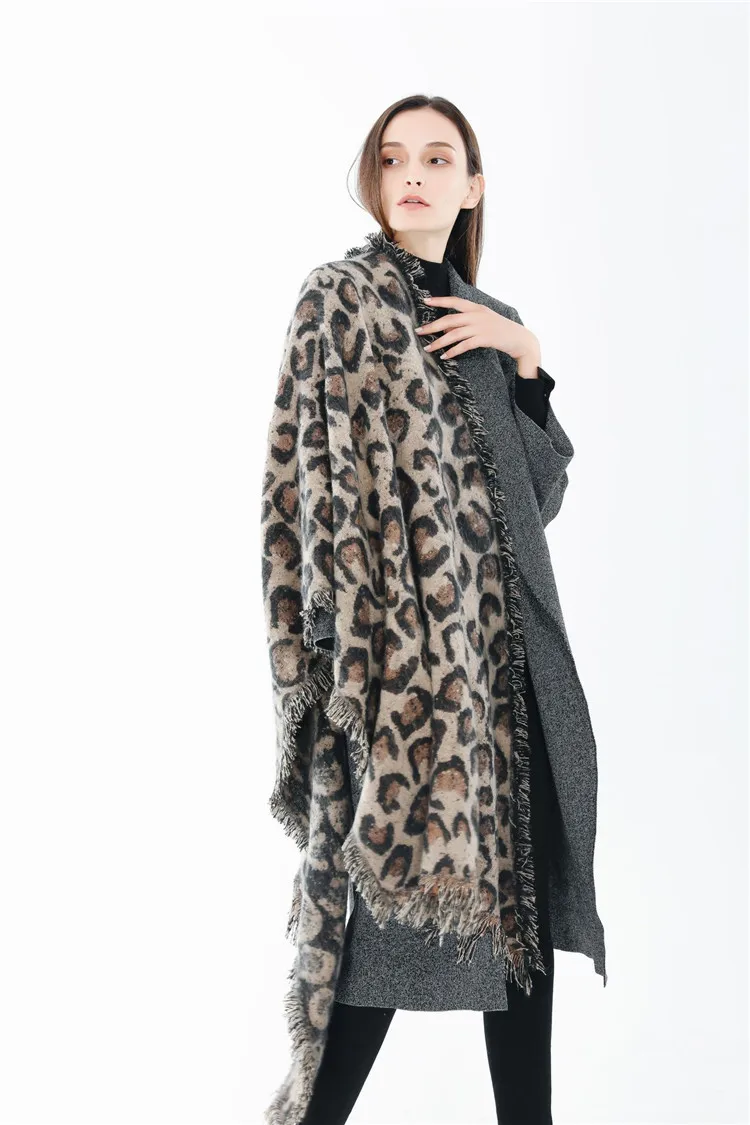 Большой размер 220X65 см длинные пашмины для женщин Модные леопардовые толстые кашемировые Пончо Накидки зимнее теплое леопардовое одеяло шаль с кисточками