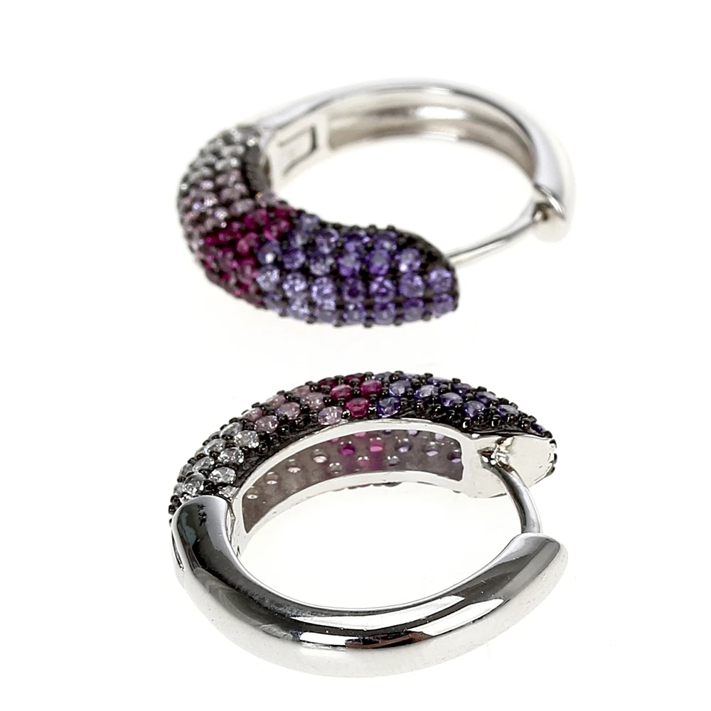Настоящее 925 пробы, Серебряные Элегантные серьги-кольца, привлекательные фиолетовые кристаллы, ювелирное изделие, мульти кубический циркон, женские серебряные серьги
