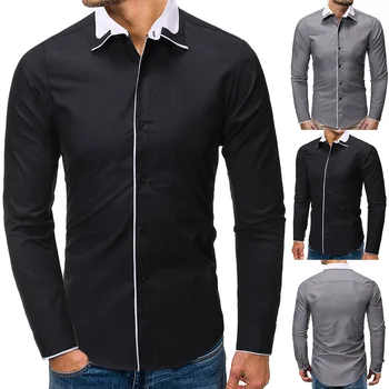 

New Men's Fashion Simple Pure Color Fashion Long Sleeve Slim Shirt