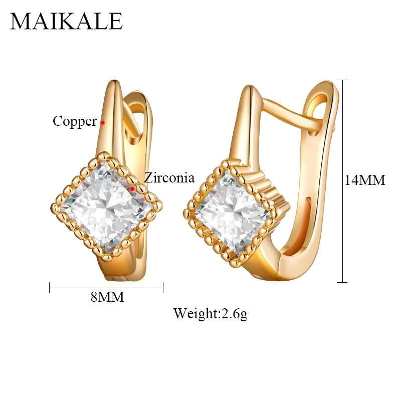 Женские простые серьги-гвоздики MAIKALE, золотистые/серебристые классические серьги с квадратным фианитом, ювелирные изделия для подарка