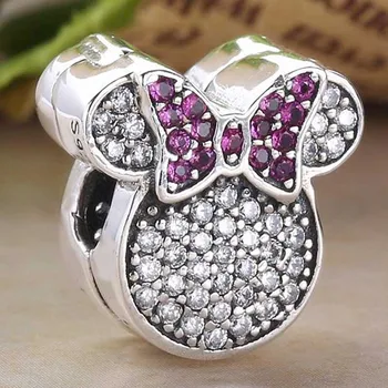 

Original Pave Minnie With Crystal Clip Stopper Beads Fit 925 Sterling Silver Bead Charm Pandora Bracelet DIY Jewelry