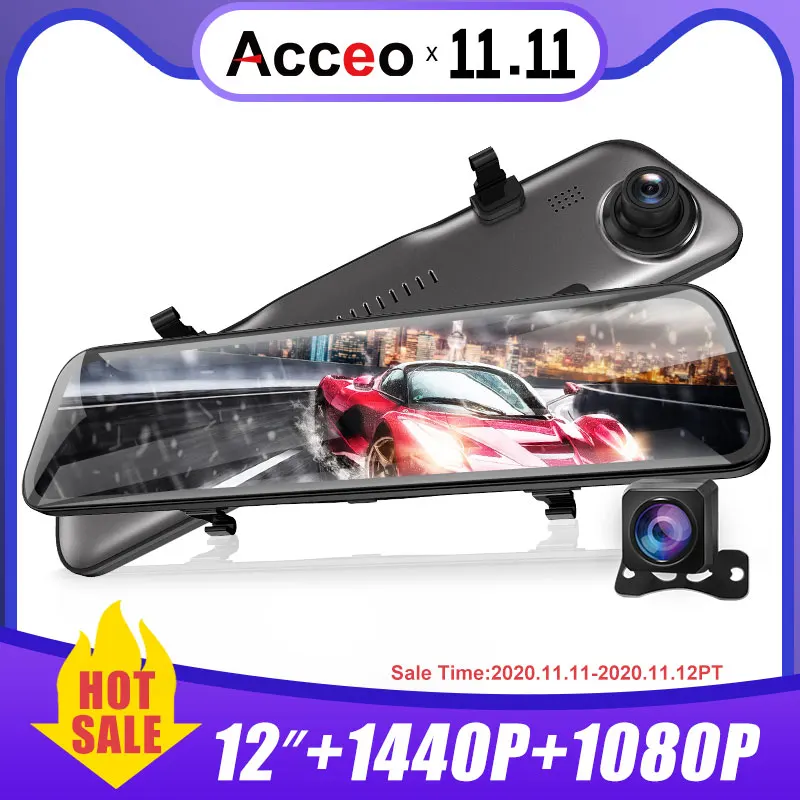 

Acceo X6 Car DVR Mirror 12 Inch Rear View Mirror 2K Dashcam With Rear View Camera Night Vision Video Recorder 1080P Car Camera