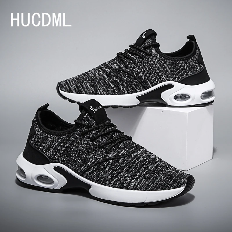 HUCDML новые воздушные подушки подошвы из ПУ кроссовки мужские Flyknit мужская обувь повседневная Tenis Masculino Adulto поддержка прямой доставки