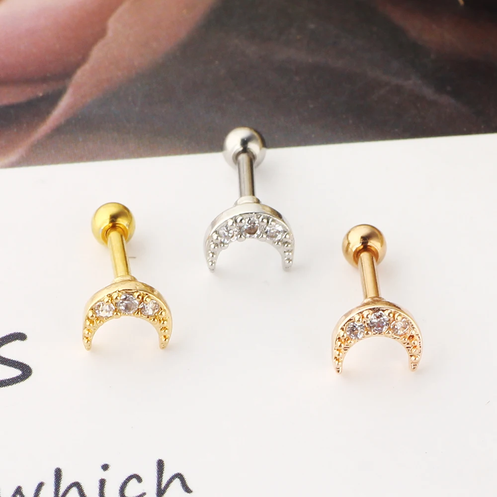 Surgical Steel Prong Set Zircon Crystal Ear Cartilage Tragus Helix Piercing Bar Top Upper Stud Earring Tunnel Plugs 16g