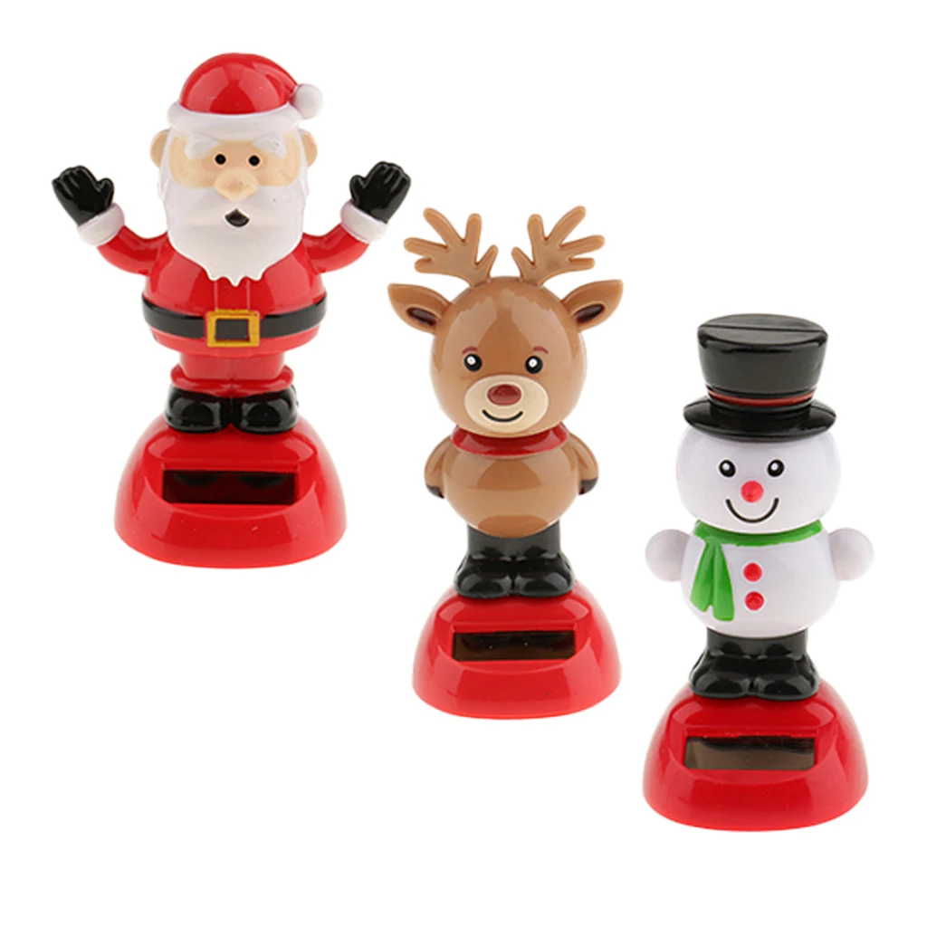 3Pcs Solar Car Dashboard Bobbling Shaking Nodding Toy Snowman Reindeer Santa Claus Bobblehead Toy for Kids Gift Xmas Gift
