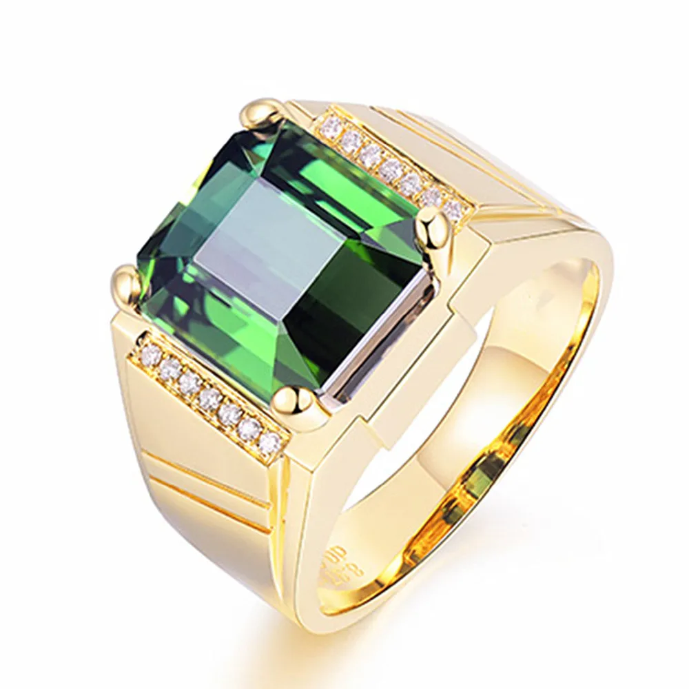 SPE Gold -Fancy Green Stone Mens Ring