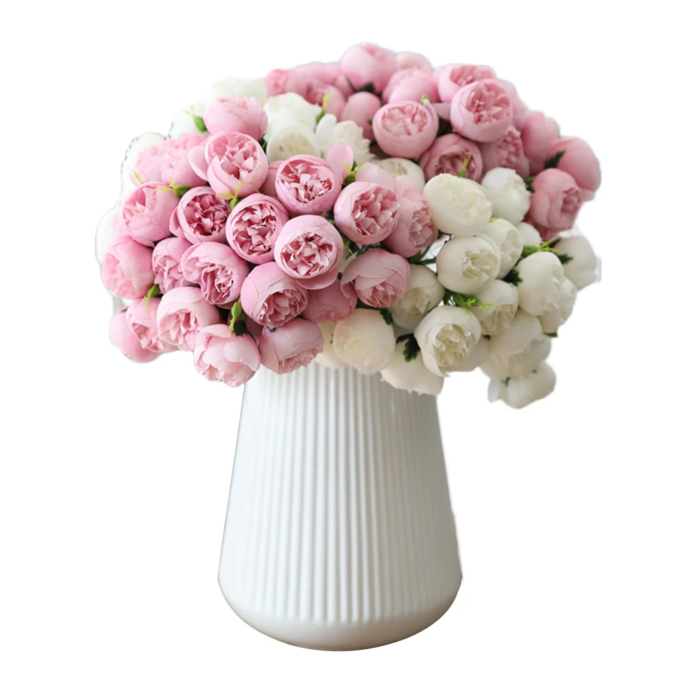 Искусственный шелк 27 голов чайная роза букет домашний праздничный декор для обеденного стола искусственный цветок для свадьбы невесты держа цветочный букет