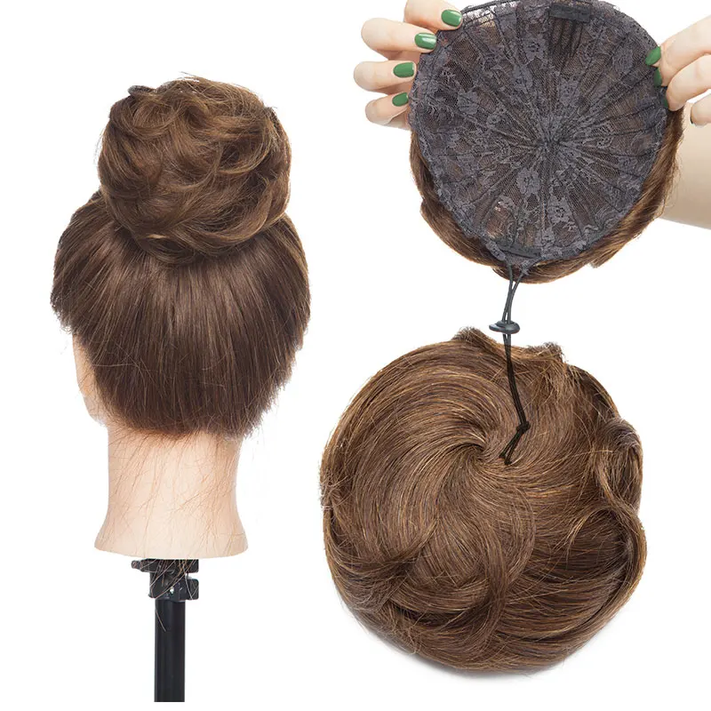 Najtaniej SEGO 30g 100% prawdziwe ludzkie włosy pączek Chignon dla kobiety nie Remy Bun kawałki włosów 2 klipy w 7 kolorach dostępne