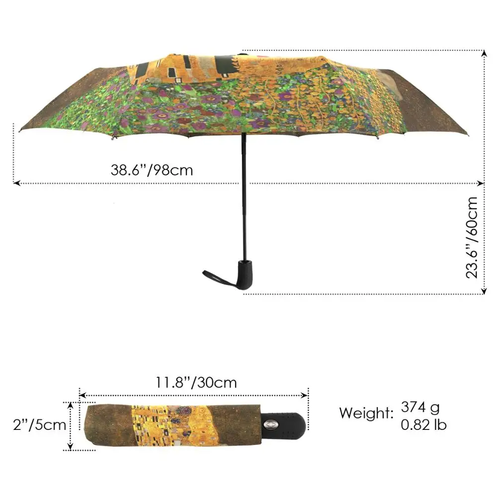 Gustav Klimt Oil Painting Umbrella Parasol Rain Sun Protection Women Automatic Umbrella Three Folding Portable Outdoor