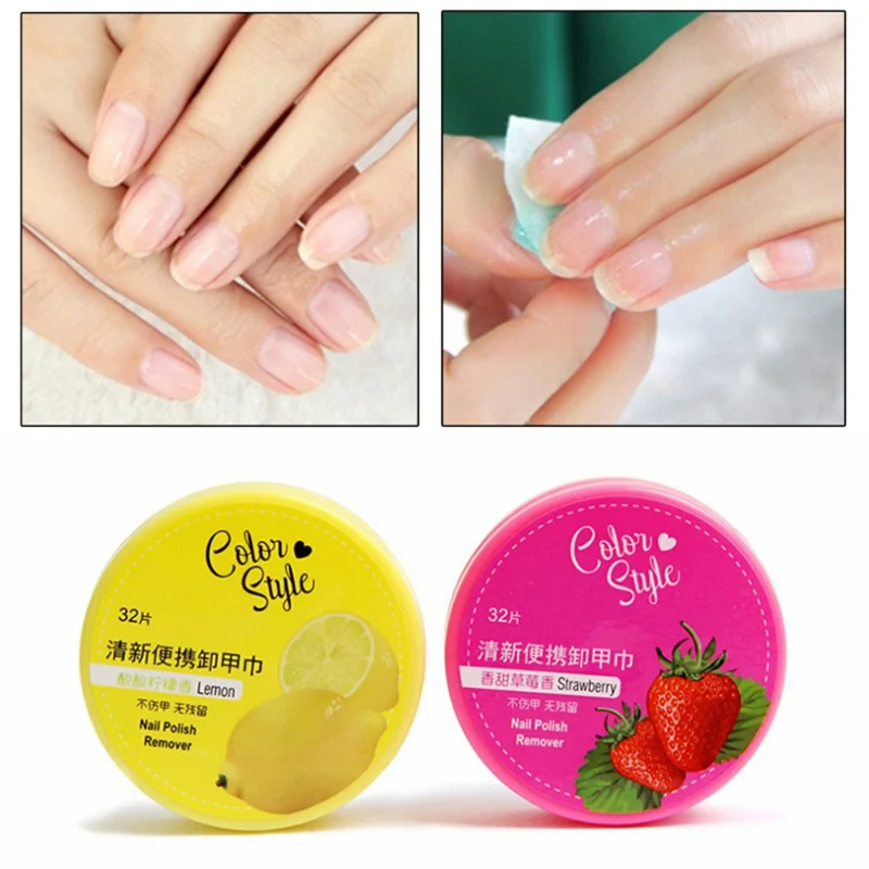 32Pcs Cotton Soft Fruit Smell Nail Polish Remover Wet Wipes Paper Towel Nail Art Manicure Cleaning Vanish Wipes nail remover