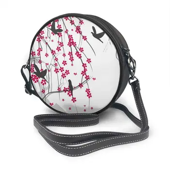

2020 Summer Women's Fashion Small round Bag Spring Cherry Tree With Birds Shoulder Bag Messenger Crossbody Bag Phone Coin Purse
