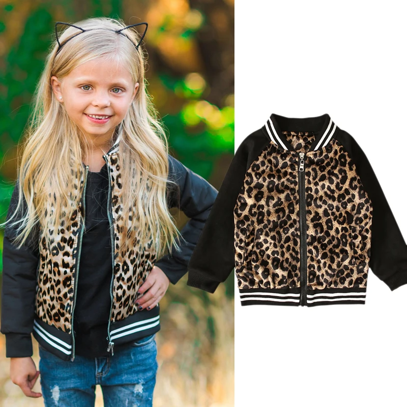 Leopard Куртки для малышей, пальто, теплая верхняя одежда с леопардовым принтом для маленьких девочек, детское зимнее пальто на молнии, одежда - Цвет: Leopard