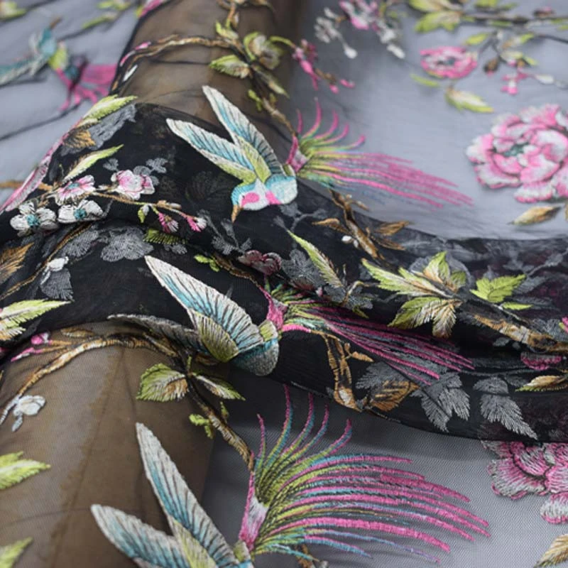 Черный низ птицы сетка вышивка кружево ткань для платья Базен riche getzner tissu telas por metro Африканский tissus tela stoffen