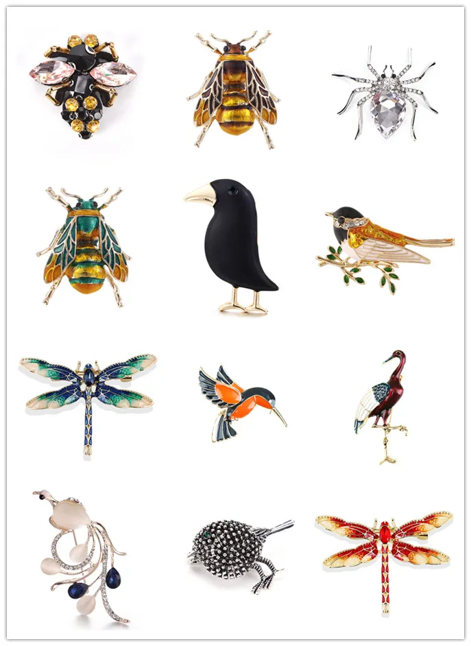 Hot Natural Jewelry Animals Brooch Pins Dragonfly Bird Bee Insect Beetle Parrot Brooches For Women Costume Gift Brooch Pins
