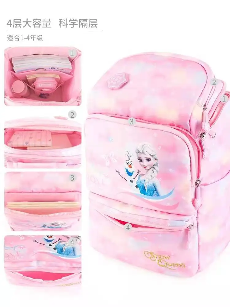 Disney Frozen School Bags For Girls Anna Elsa Olaf Backpack Primary Student Shoulder Orthopedic Bag Teenage Gifts Light Mochilar