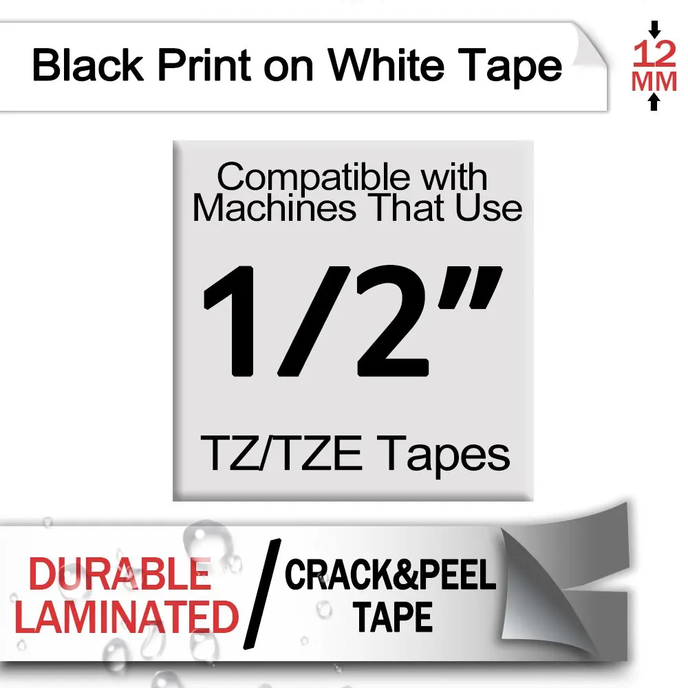 Label Tape 1PCS tze-231 12mm Label Tape Compatible For Brother Tape TZe-211 TZe-221 TZe-131 TZe-241 TZe-251 TZe-241 6/9/12/18/24mm Label