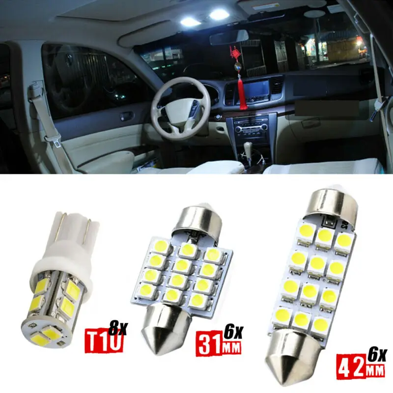

20pcs/set Combo LED Light Bulbs T10 / 31mm / 42mm White 6000K Car Interior Inside Light Dome Map Door License Plate Lights