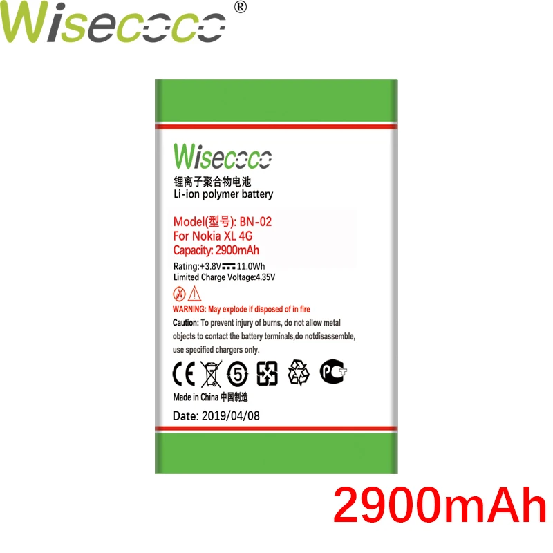 WISECOCO BN-02 BN02 2900 мАч Батарея для Nokia XL Батарея XL 4G RM-1061 RM-1030 RM-1042 RM-1061 телефона высокое качество Батарея