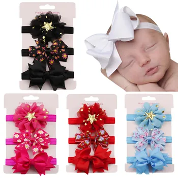 

baby 3Pcs Kids Elastic Floral Headband Hair Girls baby Bowknot Hairband Set baby hair accessories повязка на голову для девочки